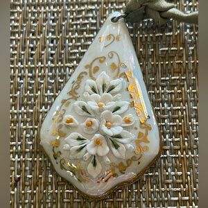 Vintage hand crafted porcelain  pendant with 3D flowers from USSR early 1980s
